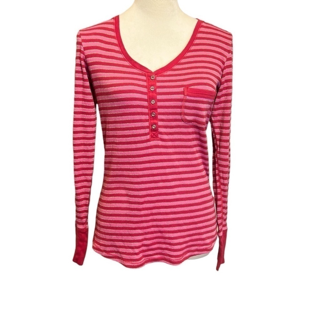 Victorias Secret red, pink and silver long sleeve waffle shirt size M